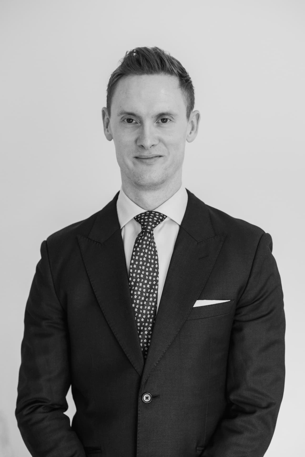 Black and white portrait of Oliver Essex
